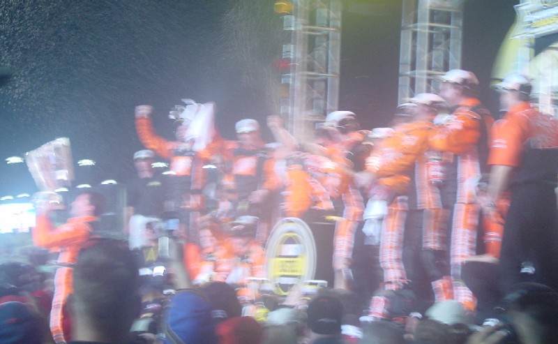 Tony Stewart and the Home Depot Racing team celebrate with Champagne